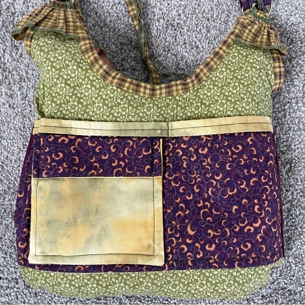 Womens Handmade Ruffle Cottagecore Boho Bag Mix Pattern Quilted Hobo Sack Purse